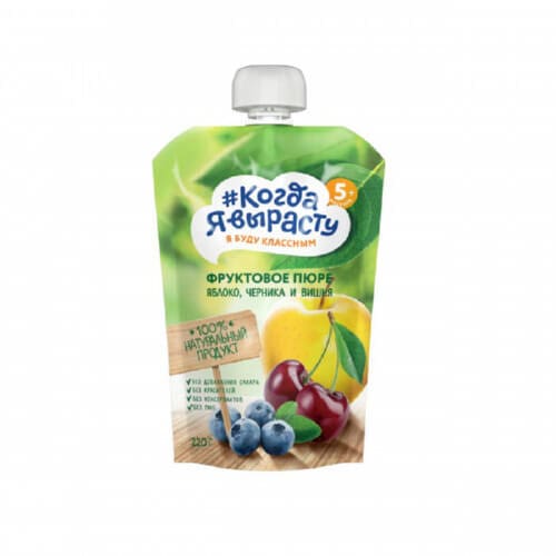 Пюре Когда я вырасту Яблоко черешня без сахара (5 месяцев) 220 г.