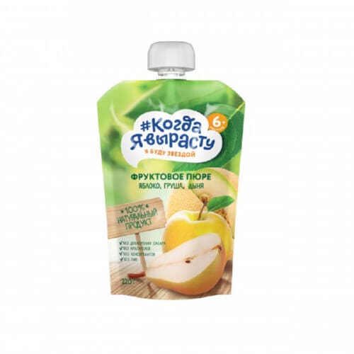 Пюре Когда я вырасту Яблоко груша дыня без сахара (6 мес.) 220 г.