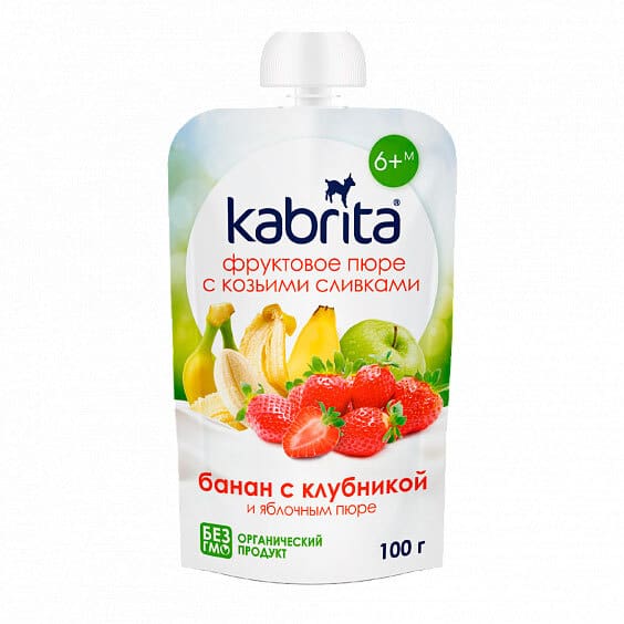 Пюре фруктовое Kabrita Банан с клубникой и яблочным пюре 100 г