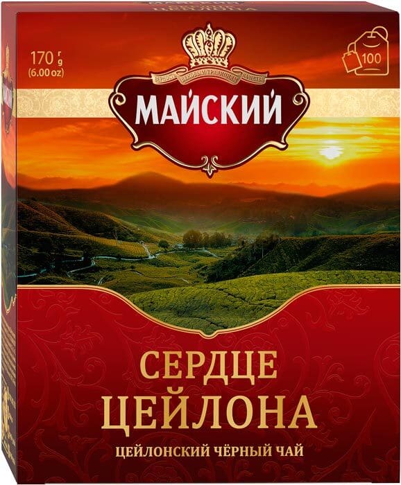 Чай черный Майский Сердце Цейлона 100 пакетов.