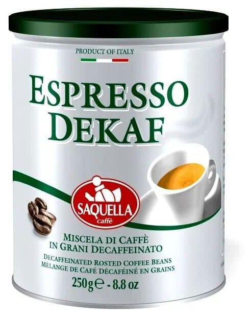Кофе зерновой Saquella Espresso Dekaf в банке 250 г