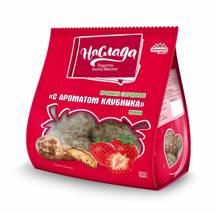 Пряники Наслада Сырцовые с ароматом Клубника 500 г.