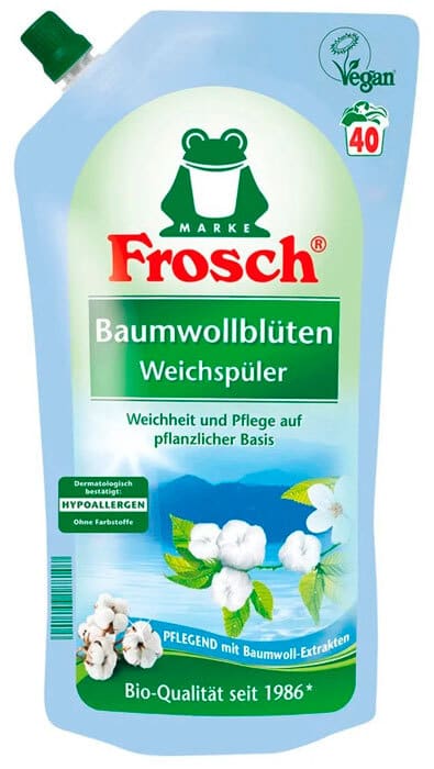 Ополаскиватель для белья концентрированный Frosch Цветок хлопка дой-пак 1,0 л