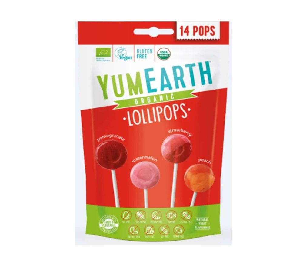 Органические леденцы YumEarth гранат, клубника, персик, арбуз. 14 Pops