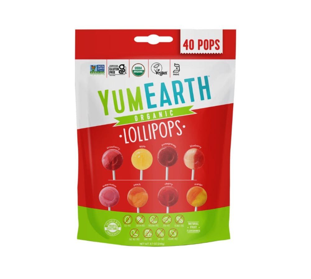 Органические леденцы ассорти YumEarth клубника,черника,вишня,яблоко,персик,манго,арбуз 40 Pops